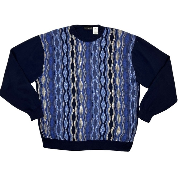 Cotton Traders Coogi Style 3D Textured Crewneck Sweater Blue 100% Cotton Sz XXL - Picture 6 of 16